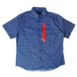 Men’s Blue Short Sleeve Button-Up Shirt - Size M | Stretch Cotton Blend